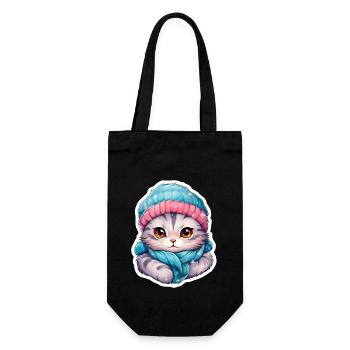 Chat avec chapeau et écharpe - Sac à bouteille - noir - Devant