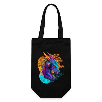 D.J. Dragon with Headphone Fire Vinylrecord notes - Gift Bag for Bottles - black - Front