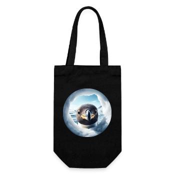 Pinguin schaut durch Loch, Schnee Landschaft - Geschenkbeutel für Flaschen - Schwarz - Vorne