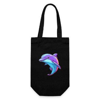 Dolphin Colorful Watercolor Cartoon Kawaii Animal - Gift Bag for Bottles - black - Front