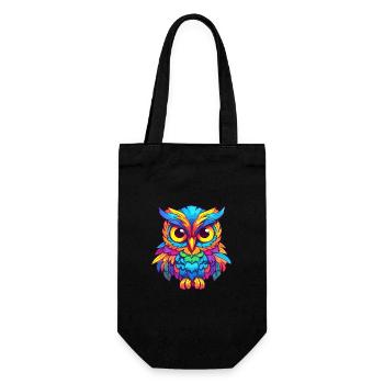 Owl Colorful Watercolor Cartoon Kawaii Animal - Gift Bag for Bottles - black - Front