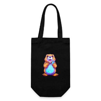 Beaver Colorful Watercolor Cartoon Kawaii Animal - Gift Bag for Bottles - black - Front