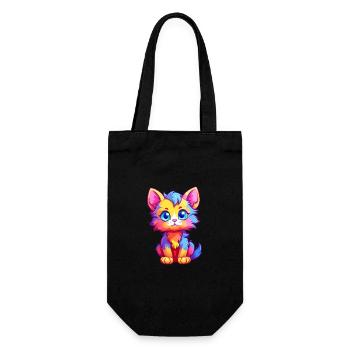 Chaton coloré aquarelle dessin animé kawaii animal - Sac à bouteille - noir - Devant
