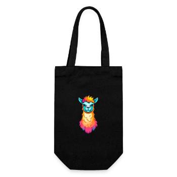 Llama Colorful Watercolor Cartoon Kawaii Animal - Gift Bag for Bottles - black - Front