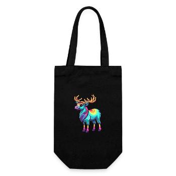 Caribou Colorful Watercolor Cartoon Kawaii Animal - Gift Bag for Bottles - black - Front