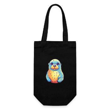 Seal Colorful Watercolor Cartoon Kawaii Animal - Gift Bag for Bottles - black - Front