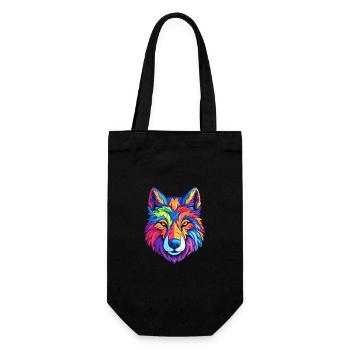Wolf Colorful Watercolor Cartoon Kawaii Animal - Gift Bag for Bottles - black - Front