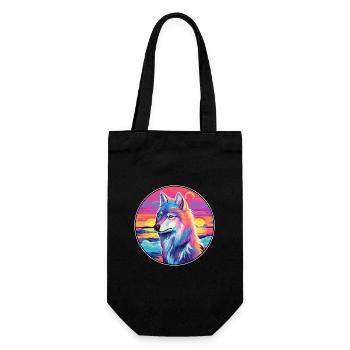 Arctic Wolf Colorful Watercolor Cartoon Kawaii Pet - Gift Bag for Bottles - black - Front