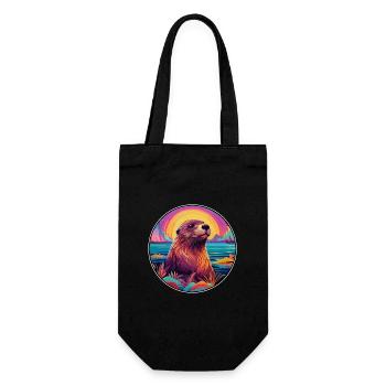Beaver Colorful Watercolor Cartoon Kawaii Animal - Gift Bag for Bottles - black - Front