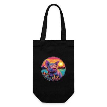 Boar Colorful Watercolor Cartoon Kawaii Animal - Gift Bag for Bottles - black - Front