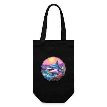 Shark Colorful Watercolor Cartoon Kawaii Animal - Gift Bag for Bottles - black - Front