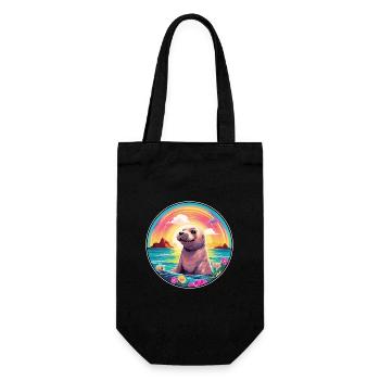 Seal Colorful Watercolor Cartoon Kawaii Animal - Gift Bag for Bottles - black - Front