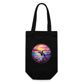 Orca Colorful Watercolor Cartoon Kawaii Animal - Gift Bag for Bottles - black - Front