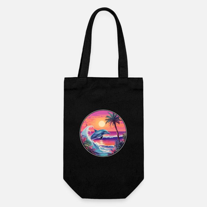 Delfin buntes Aquarell Cartoon Kawaii Tier - Geschenkbeutel für Flaschen - Schwarz