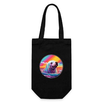 Walrus Colorful Watercolor Cartoon Kawaii Animal - Gift Bag for Bottles - black - Front