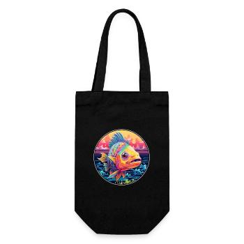 Fish Colorful Watercolor Cartoon Kawaii Animal - Gift Bag for Bottles - black - Front