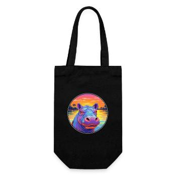 Hippo Colorful Watercolor Cartoon Kawaii Animal - Gift Bag for Bottles - black - Front