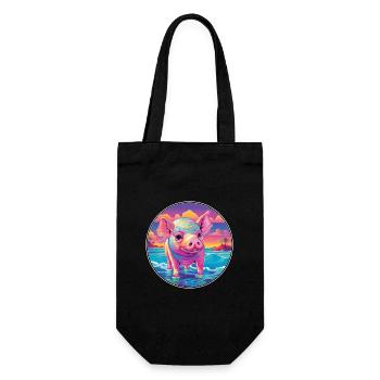 Cochon Aquarelle Colorée Dessin Animé Kawaii Animal - Sac à bouteille - noir - Devant