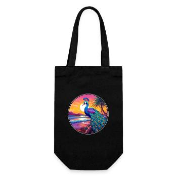 Peacock Colorful Watercolor Cartoon Kawaii Animal - Gift Bag for Bottles - black - Front
