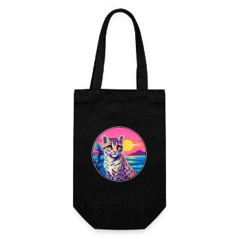 Ocelot Colorful Watercolor Cartoon Kawaii Animal - Gift Bag for Bottles - black - Front