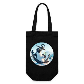 Casual penguin sits on anchor and drinks - Gift Bag for Bottles - black - Front