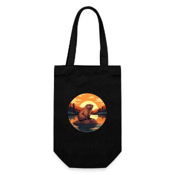 Beaver Colorful Watercolor Cartoon Kawaii Animal - Gift Bag for Bottles - black - Front