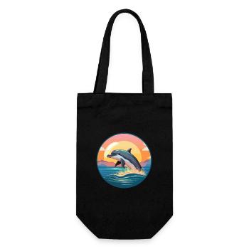 Dolphin Colorful Watercolor Cartoon Kawaii Animal - Gift Bag for Bottles - black - Front