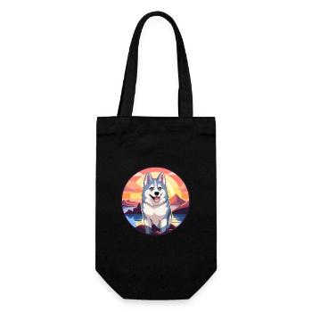 Husky Dog Colorful Watercolor Cartoon Kawaii Pet - Gift Bag for Bottles - black - Front