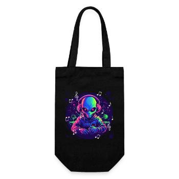 Alien mit Kopfhörer Ausserirdischer DJ Musik - Geschenkbeutel für Flaschen - Schwarz - Vorne
