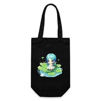 Kawaii Mädchen auf Seerosen – Süßes Design - Geschenkbeutel für Flaschen - Schwarz - Vorne