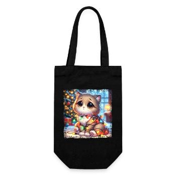 Cute Christmas Cat Clumsy Tangled - Gift Bag for Bottles - black - Front