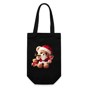 Weihnachtsteddy mit Zigarre und Wein - Geschenkbeutel für Flaschen - Schwarz - Vorne
