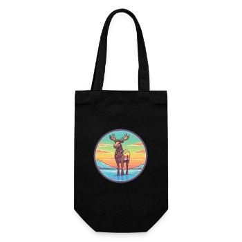 Caribou Watercolor Cartoon Kawaii Clipart Animal - Gift Bag for Bottles - black - Front