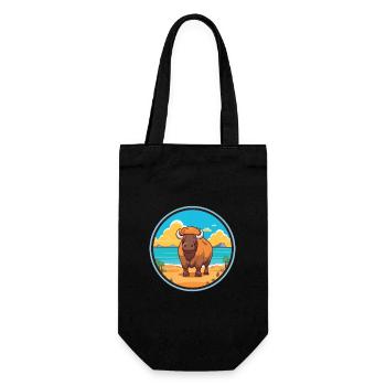 Buffalo Watercolor Cartoon Kawaii Clipart Animal - Gift Bag for Bottles - black - Front