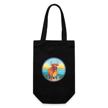 Bull Watercolor Cartoon Kawaii Clipart Animal - Gift Bag for Bottles - black - Front