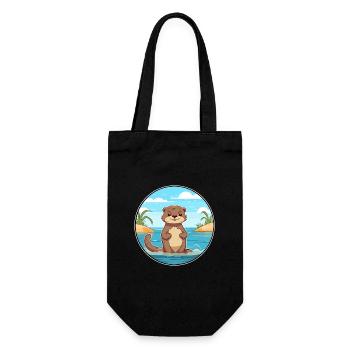Loutre aquarelle dessin animé Kawaii Clipart Animal - Sac à bouteille - noir - Devant