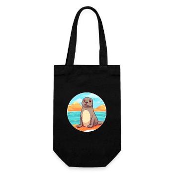 Seal Watercolor Cartoon Kawaii Clipart Animal - Gift Bag for Bottles - black - Front