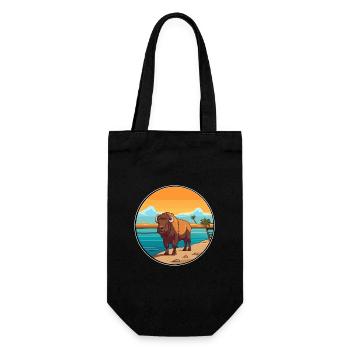 Bison Watercolor Cartoon Kawaii Clipart Animal - Gift Bag for Bottles - black - Front