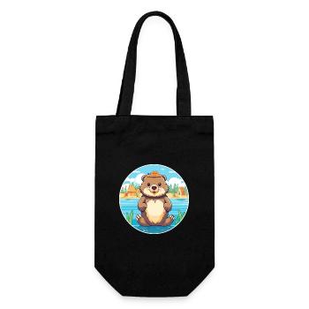 Beaver Watercolor Cartoon Kawaii Clipart Animal - Gift Bag for Bottles - black - Front
