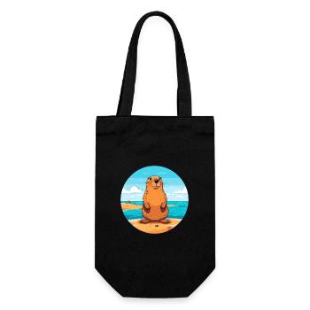 Und täglich grüßt das Murmeltier Aquarell Karikatur Kawaii Clipart Tier - Geschenkbeutel für Flaschen - Schwarz - Vorne