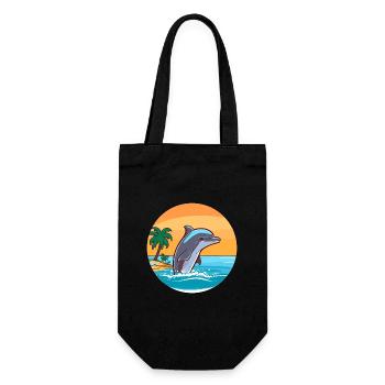 Dolphin Watercolor Cartoon Kawaii Clipart Animal - Gift Bag for Bottles - black - Front