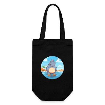 Hippo Watercolor Cartoon Kawaii Clipart Animal - Gift Bag for Bottles - black - Front