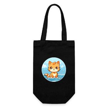 Kitten Watercolor Cartoon Kawaii Clipart Animal - Gift Bag for Bottles - black - Front