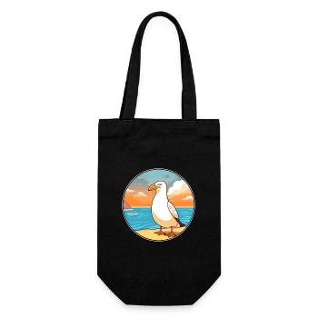Seagull Watercolor Cartoon Kawaii Clipart Animal - Gift Bag for Bottles - black - Front