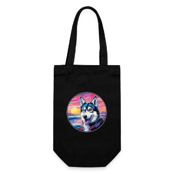 Alaskan Husky Hund Rasse Bunte Karikatur Watercolo - Geschenkbeutel für Flaschen - Schwarz - Vorne