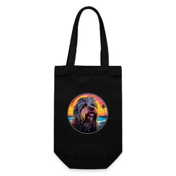 Briard Dog Breed Colorful Cartoon Watercolor - Gift Bag for Bottles - black - Front