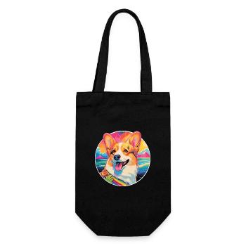 Corgi Dog Breed Colorful Cartoon Watercolor - Gift Bag for Bottles - black - Front