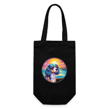 Cavalier Dog Breed Colorful Cartoon Watercolor - Gift Bag for Bottles - black - Front