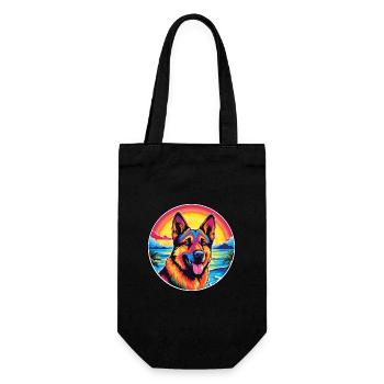 German Shepherd Dog Breed Colorful Cartoon Waterco - Gift Bag for Bottles - black - Front