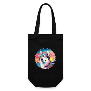 Husky-Hunderasse Buntes Karikatur-Aquarell - Geschenkbeutel für Flaschen - Schwarz - Vorne